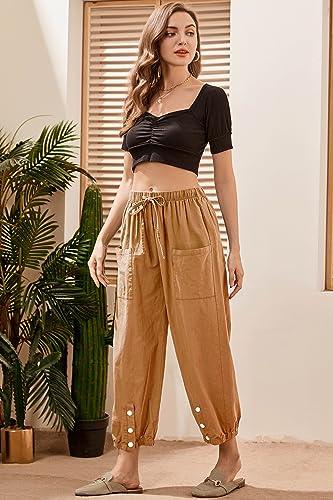 Women's High Waist Style Loose Pants Drawstring Capri Pants with Pockets Wide Leg Ankle Cropped Pants for Women4