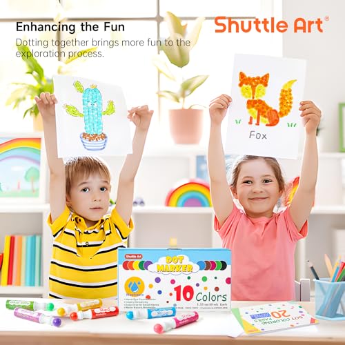 Shuttle Art Dot Markers, 10 Colors Bingo Daubers with Dot Coloring Book for Toddler Art Activities, Non-Toxic Washable Coloring Markers for Preschool Kids Learning Educational Supplies