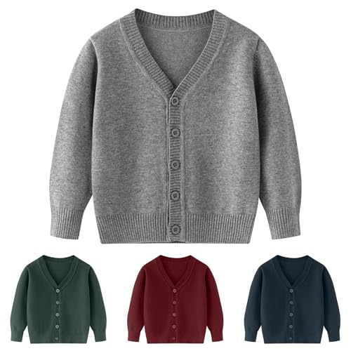 Kunyeah - Kunyeah Enfant Garçon Fille Cardigan Garçon Col V Manches Longues Vêtements d'extérieur Enfants Tricoté Tops pour 3-7 Ans (FR/ES, Âge, 5 Ans, Taille Normale, Standard, Gris) - -4%