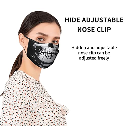 Wgxqmc Reusable Protective Face Mask,For Cotton Face Mask Adjustable Mask Black Cool Skull Skeleton Teeth Pattern,Unisex Washable Cloth Printing Face Mask With 2 Filter For Adults Dust Outdoor-Black #TOP1