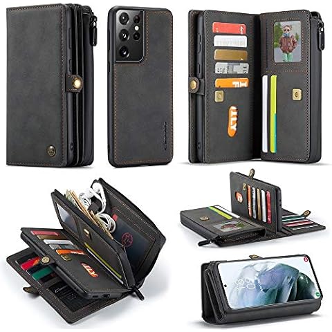MAXJCN Case For Samsung Galaxy S21 Ultra, Multifunctional Hybrid Leather Purse Wallet Case, [Detachable Slim Back Phone Cover] Card Holder Zipper Bag Case (Color : Black) Cover