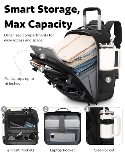 Image of AUROTIER Rolling Tactical Laptop Backpack, Underseat Travel Backpack with Wheels, 16 Inch Wheeled Computer Backpack for Men and Women, Roller Overnight Molle Outdoor Hiking College Carry on Luggage