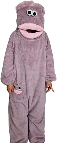 Vividcrate Fuzzy Fangs Big Mouth Monster Pajama Adult Fleece Goofy Ugly Frog Mon