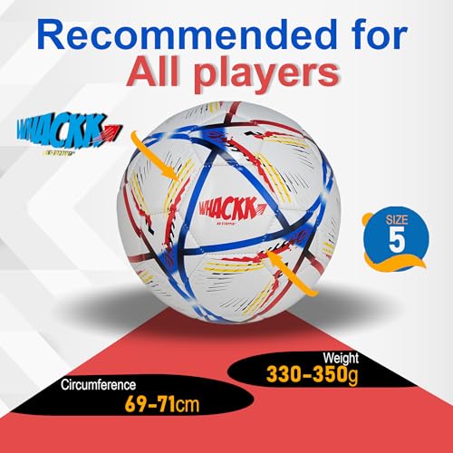Image of WHACKK Hagi HTCL Football Navy Red Size 5 Soccerball Hand Stitched for Practice & Training - Original PVC Waterproof. 3 Layered Ideal Sports Ball for All Ages on Ground, Grass and Turf