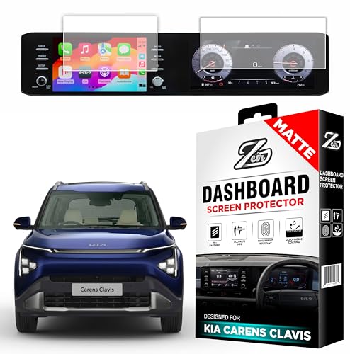 Image of ZEIR MATTE Screen Protector COMBO For 2025 KIA CARENS CLAVIS - 8 Inch Infotainment + 10 inch instrument Cluster Touchscreen Guard || Compatible with Clavis Car Display Accessory 2025 [Not Tempered Glass]