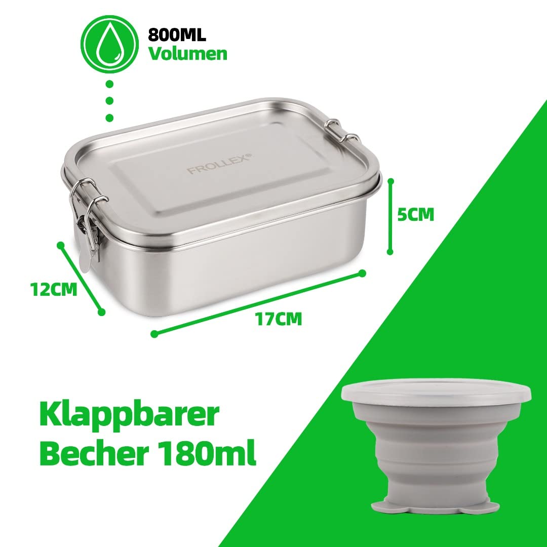 Edelstahl Brotdose 800 Ml – Auslaufsicher, Mit Trennwand & Gratis Zubehör