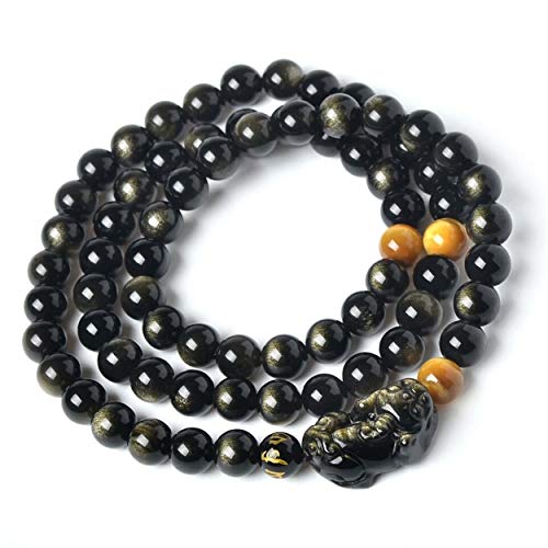 Bracelet obsidienne doree perles de cristal naturel authentique 6mm