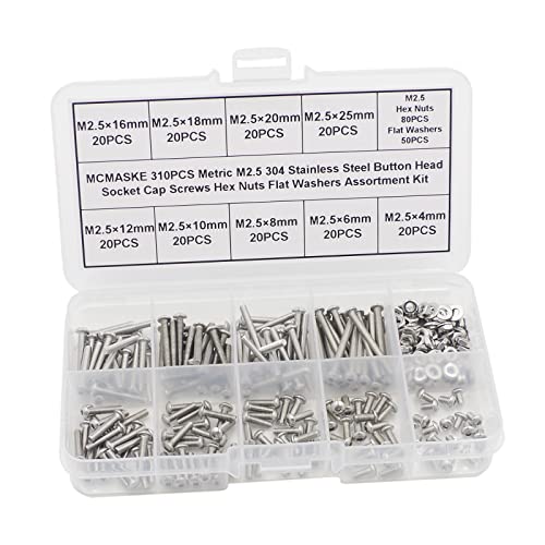 Kit de 310 vis à tête cylindrique M2.5 en acier inoxydable 304 de haute précision industrielle