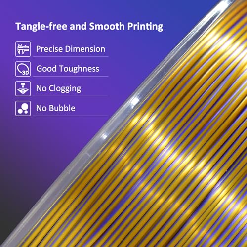 Image of Silk Tri Color PLA Filament 3D Printer 1.75mm, Rainbow PLA 3D Printer Filament 1kg (2.2lbs), No Clog, Neatly Wound, Dimensional Accuracy + /- 0.02mm, for Most FDM 3D Printers, Red Gold Purple