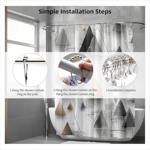 Rideau de douche gris motif géométrique, une idée cadeau maison - 7