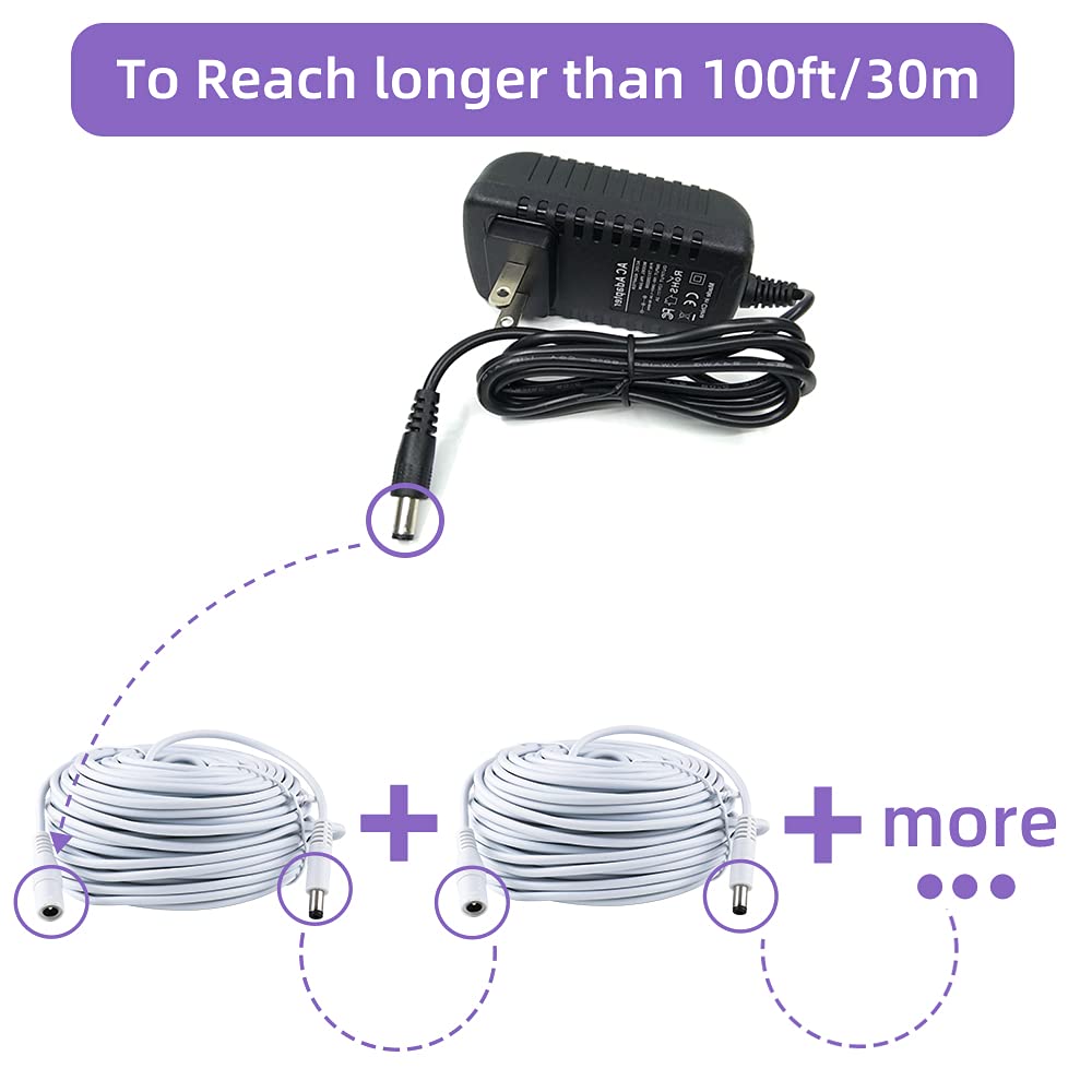 Câble de rallonge d'alimentation mâle vers femelle pour caméras de sécurité IP CCTV DVR et autres appareils Blanc 5,5 mm x 2,1 mm 12 V