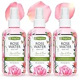 De La Cruz Pure Rose Water Body Mist,Rosewater Spray for Face, Skin & Hair, Rose Toner & Rose Water for Hair Alcohol Free, Paraben Free 8 fl oz (3 Bottles)