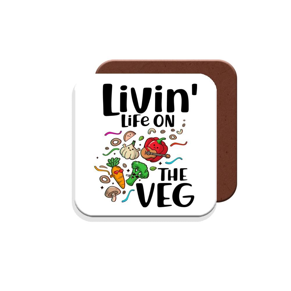 Coaster/Gift for Vegans/Vegetarians Livin' Life On The Veg - Giftset - Made by MUGGZ in The UK