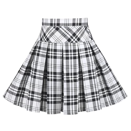 Mädchen Rock Gefaltet Schwarz Weiß Plaid Tartan Adrett Schule Täglich Urlaub Beiläufig Gr. 128-134,Schwarz-Weiss,128-134