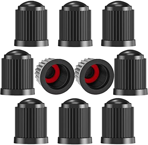 TCPENG 10PCS Tyre Valve Caps, with O Seal Ring, Universal Stem Dust Covers for SUV, Cars, Bike, Motorcycles, Trucks, Heavy-Duty, Airtight Seal, Screw-On, Easy to Operation (10 Pack Black)