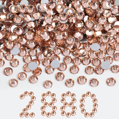 Image of Beadsland Flat Back Crystal Rhinestones Bulk, Light Peach, SS30, 2880pcs | Flatback Glass Gems for Nails Crafts Clothes DIY Decoration, Glue Fix, 6.3-6.5mm.Champagne