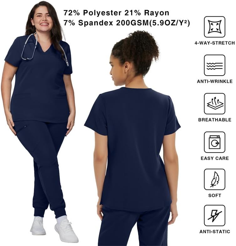 Kitmaz Women's Scrub Set - V-Neck Top & Jogger Pants, 9 Pockets, Ultra-Soft & 4-Way Stretch