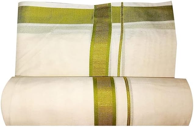 Jhon Men’s Traditional Cotton Dhoti/Veshti with Green Border | South Indian Mundu | Pure Cotton White Dhoti for Men