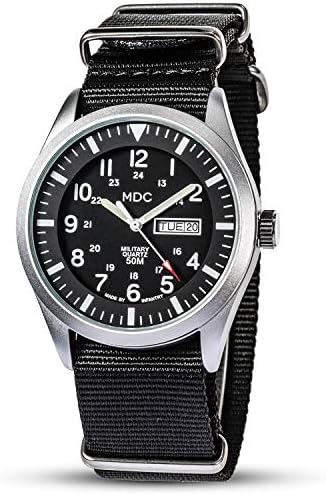 Infantry MDC Mens Military Watch Black, Date & Day 12/24 Hour Display Wrist Watches for Men, Outdoor Sport Tacital Wristwatch, 5 ATM Waterproof with NATO Strap