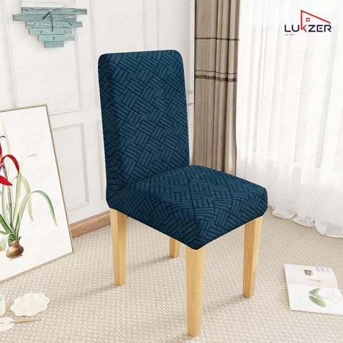 Image of Lukzer Elastic Dining Chair Cover - 2PC Pastel Marine Blue Abstract | Textured High Stretch Jacquard Seat Cover | Removable Washable Short Dining Chair Cover Protector Seat Slipcover | (CC-173-02)