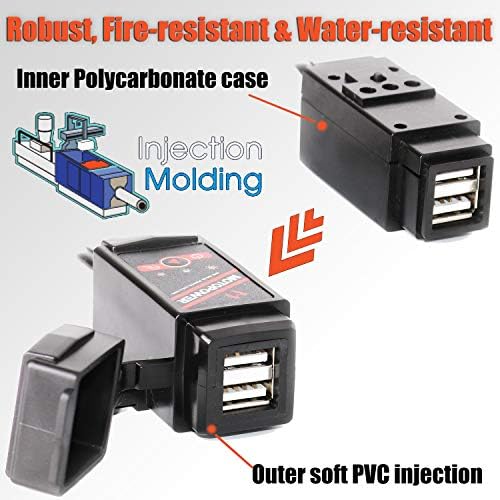 MOTOPOWER MP0608-UK 3,1 A motocykl podwójna ładowarka USB i monitor baterii z przełącznikiem