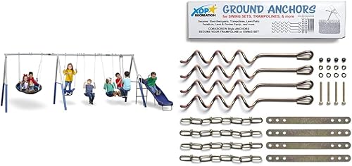 XDP Recreation Fun Forever - Juego de columpios, gris y columpio, trampolín y muebles de patio, kit de anclaje de metal para suelo, paquete de bronce