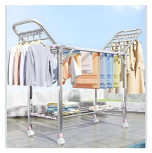 AKALNNB Estante de lavandería de acero inoxidable plegable con barra de secado de suelo, estante de secado de ropa, estante de secado de ropa interior y exterior, estante de secado de ropa ((