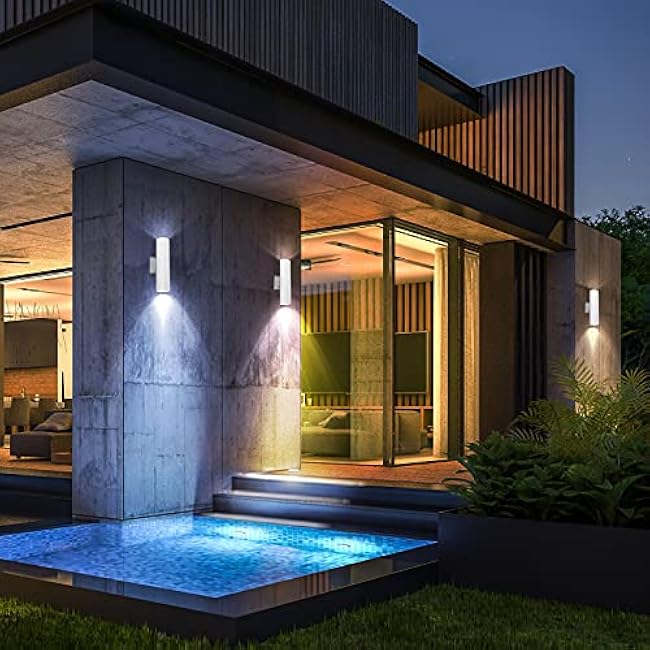 Outdoor Wall Light,Patio Light with Matte White and Tempered Glass Cover, Aluminum Waterproof Wall Mount Cylinder,Up Down Light Fixture for Porch, Backyard,No Bulbs