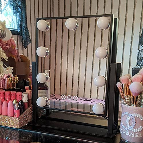 Nusvan Vanity Mirror With Lights,Makeup Mirror With Lights With 9 Dimmable Led Bulbs, 3 Color Lighting Modes Detachable 10X Magnification Mirror Touch Control,360°Rotation #TOP6