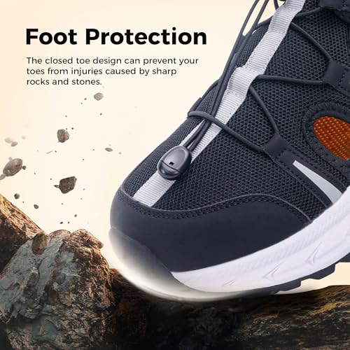 Image of Mens Closed Toe Wide Width Hiking Sandals Summer Walking Water Shoes Comfortable Recovery Fisherman Sport Sandals