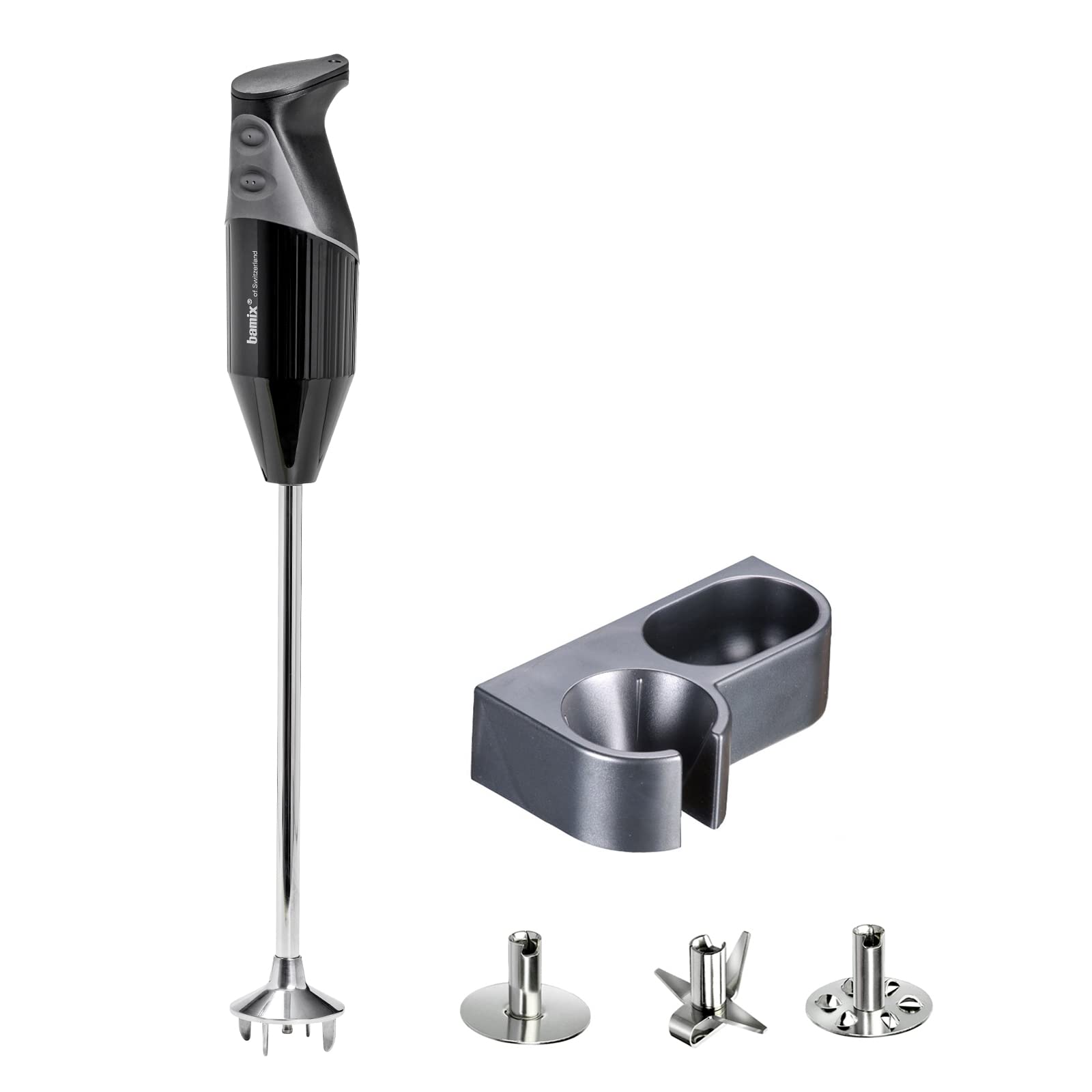 bamix Set frullatore a immersione G350 GASTRO PRO-3 incl. lama multiuso, frusta e disco fisso, supporto, 300 watt, 2 velocità, acciaio inox, Made in Switzerland, nero
