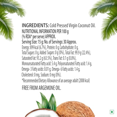 Image of Del Monte Multipurpose Cold Pressed Virgin Coconut Oil 500ml | 100% Pure, Unrefined, Kolhu /Kacchi Ghani /Mara Chekku /Ganuga | Rich Aroma & Flavour of real coconuts | Ideal for Daily Cooking, Massage, Hair, Skin & Baby Care | Cholesterol & Chemical Free | 60% MCT | Low Trans Fat Oil | Keto Friendly