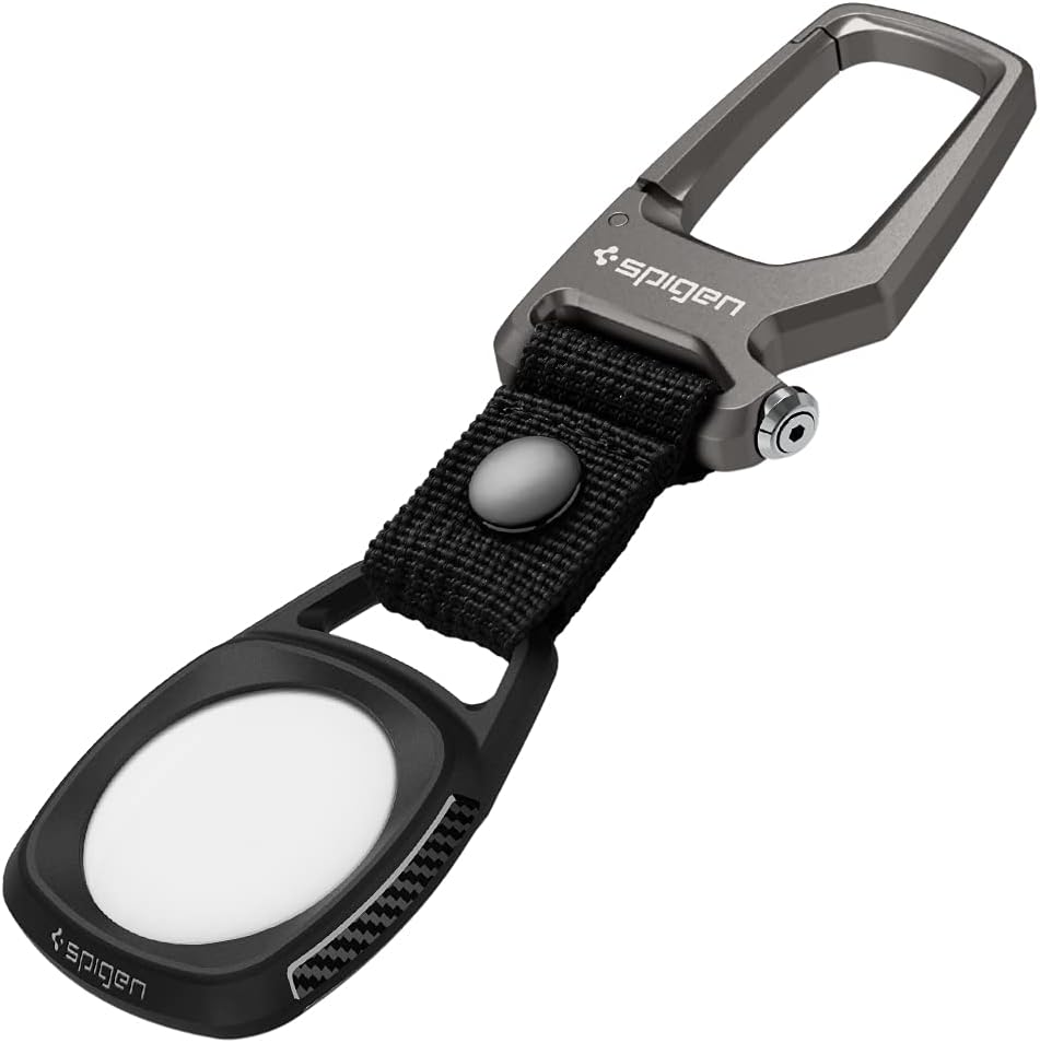 Spigen Rugged Armor with Keychain Ring Designed for AirTag Case Cover AirTags Holder Carabiner - Black