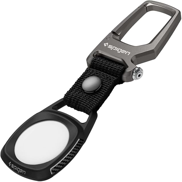 Spigen Rugged Armor with Keychain Ring Designed for AirTag Case Cover AirTags Holder (2021) - Black
