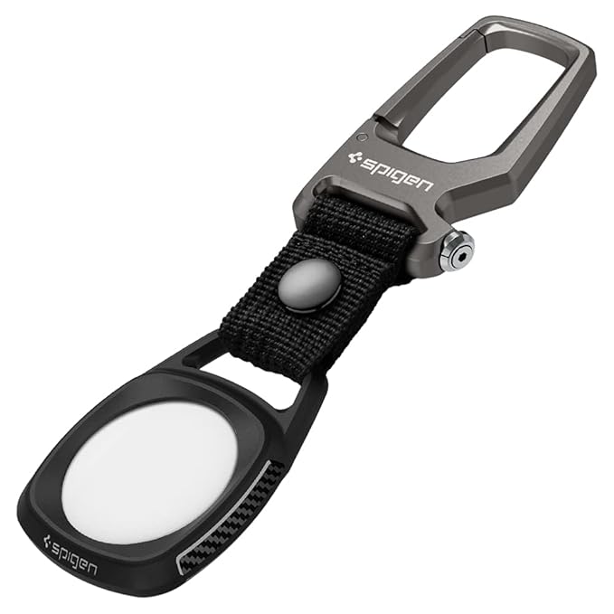 Spigen for AirTag Case, Anti-Lost, Keychain Ring Cover with Shockproof, (Rugged Armor) - Matte Black