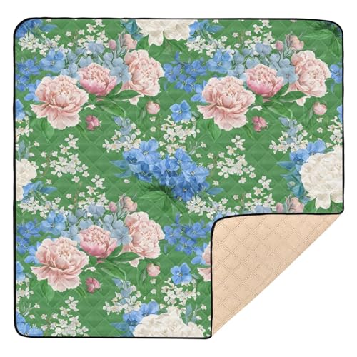 BOESI Graffiti Pink and Blue Flowers Baby Play Mat, 50“ X 50” Washable Folding Crawling Mat, Baby Floor Mat, Soft, Non-Slip