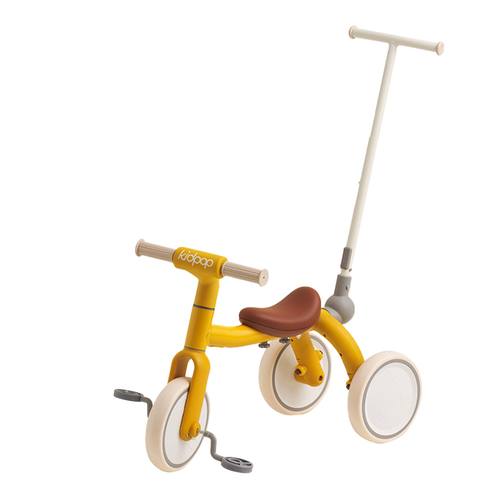 Kidpop 4-in-1 Grow-With-Me Pony Trike for Toddlers, Convertible Balance Bike ，Tricycle， Push Trike ， Scooter, Adjustable Handle, EVA Wheels, Gift for Kids Ages 1-4(Yellow)