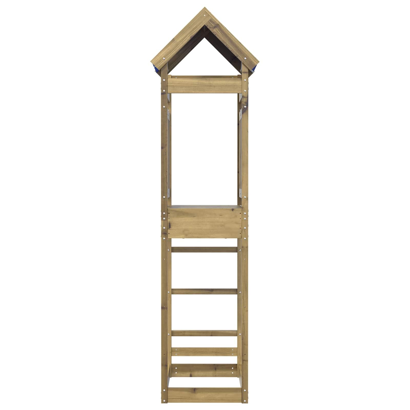 Wieża do zabawy z litego impregnowanego drewna, 52,5 x 85 x 239 cm, ze zjeżdżalnią, huśtawką i ścianką wspinaczkową do ogrodu, na taras, podwórko, plac zabaw i na zewnątrz