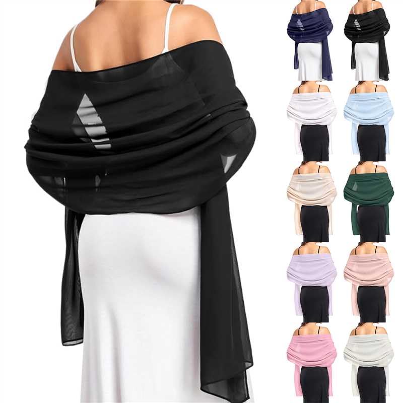 Black Shawls and Wraps for Evening Dresses Womens Chiffon Scarf Wedding Gown Shawl Formal Elegant Soft Silky Wraps Bridal Bridesmaid Party Scarves Ladiery Sheer Cover Up Shrugs Wear