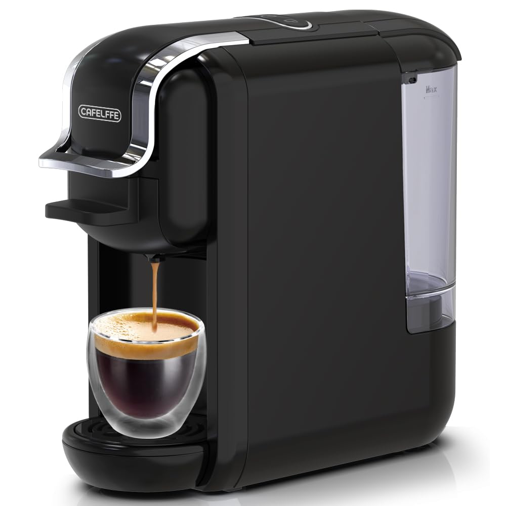 CAFELFFE 4 In 1 Hot Cold Brew Capsule Coffee Machine, 19Bar Coffee Maker with Self Cleaning and Pre-Infusion -1450W Espresso Machine with 4 Optional Adapters and 600ML Detachable Water Tank Black