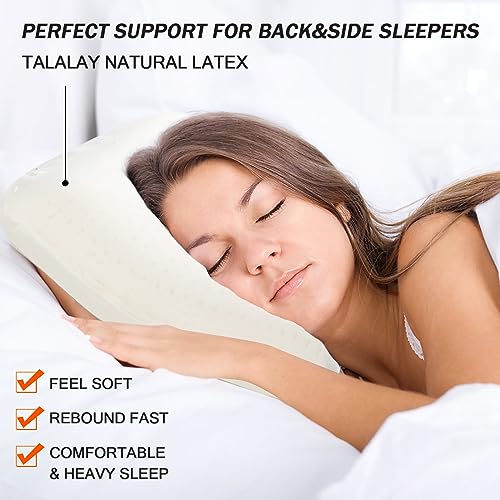 muiuyoe Natural Talalay Latex Pillow, Bed Pillow for Neck Pain Relief, Breathable Cooling Pillow with 100% Cotton Cover, Oeko-TEX Certified Support for Side, Back Sleepers (1, Queen (Low Loft)) by muiuyoe - Used condition - Image 2