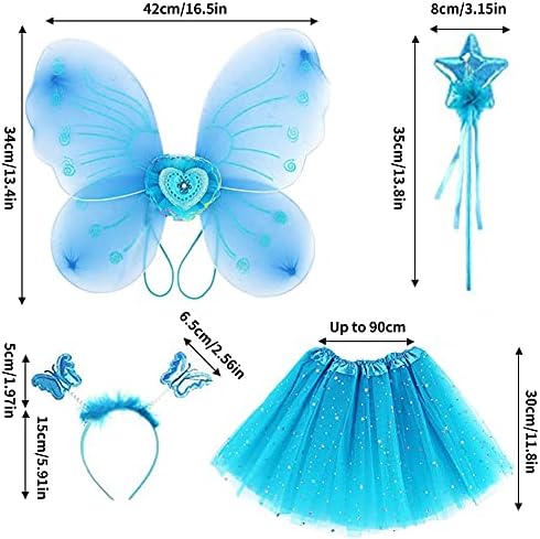 Butterfly Wings Costume Princess Fairy Costumes Sets with Tutu Skirt Butterfly Wing Wand Headband for Girls Kids Suitable for Party Halloween Cosplay Carnival Dancing