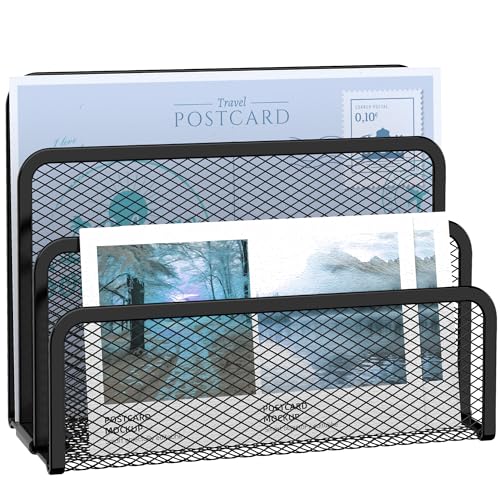 SUPEASY 3 Fächer Briefhalter - Mesh Metall Dokumentenhalter für Schreibtisch Desktop Mail Halter und Briefablage (Schwarz)