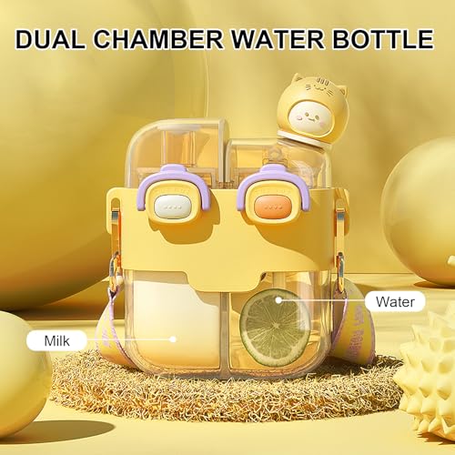 Bouteille d'eau double chambre 530ml jaune avec paille et sangle portable - 6