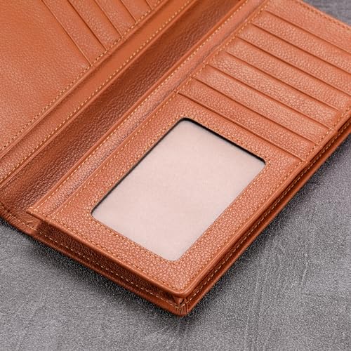 Image of HISCOW Bifold Long Wallet with 15 Credit Card Slots - Italian Calfskin, Tan, 6.97 inchH x 3.5 inchW x 0.98 inchD, Italian Style