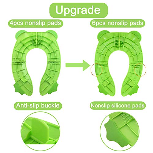 Image of Zollyss Toilet Potty Training Seat Cover, Travel Toilet Seat, Folding Non Slip Silicone Pads, Travel Portable Reusable Kids Toddlers Boys Girls, Carry Bag, Green