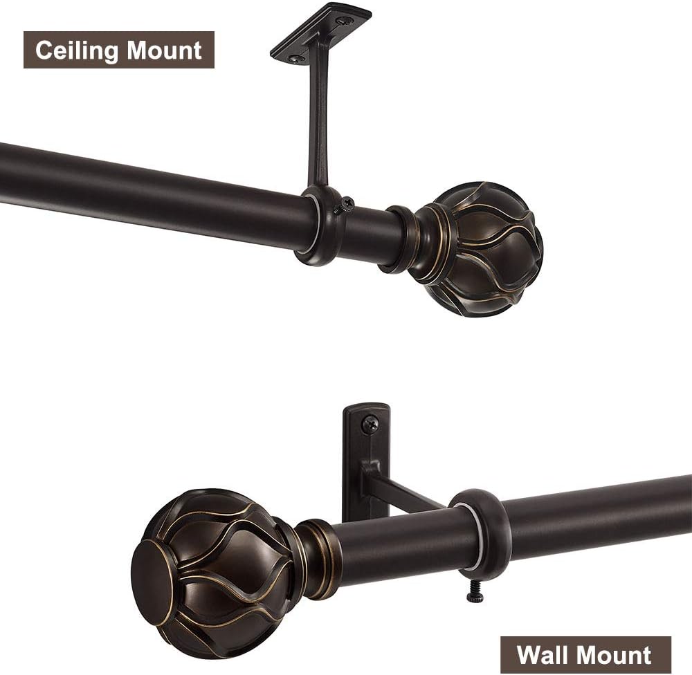 1 Inch Bronze Window Curtain Rod 36 to 72 Inches, Single Indoor/Outdoor Drapery Rod for Heavy Fabrics, Ceiling or Wall Mount, Woven-Design Finials(Antique Bronze, 36-72"): Home Improvement