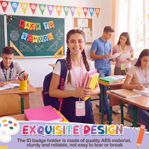 Xtinmee 5 Sets Colored Composition ID Badge Holder with Lanyard Detachable Lanyard with Cute ID Card Holder Silky Strap Neck Clip Clasp Hard Name Case for School Kids Boys Students Teens - Image 6