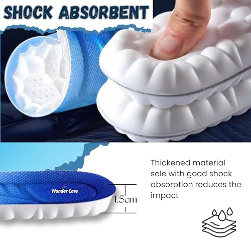 Image of Wonder Care Memory Foam Shoe Insoles For Women Shock Absorbing Sports Shoe Insoles For Men And Women Cuttable Soft Breathable Honeycomb Orthotic Replacement Inserts (Size 3-4 UK)