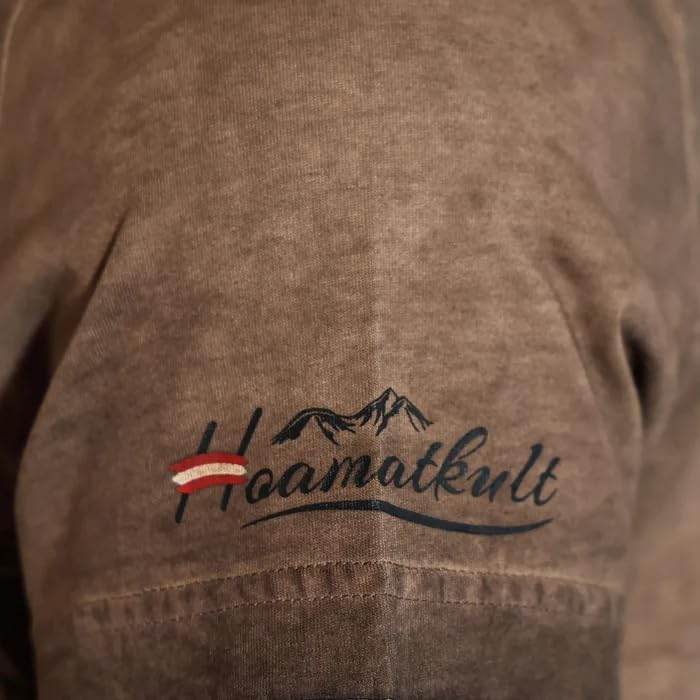 Hoamatkult T-Shirt Österreich Adler Trachten – Vintage Look, 100% Baumwolle, Henley-Knopfleiste, kultiges Adlermotiv & perfekte Passform zur Lederhose oder Jeans